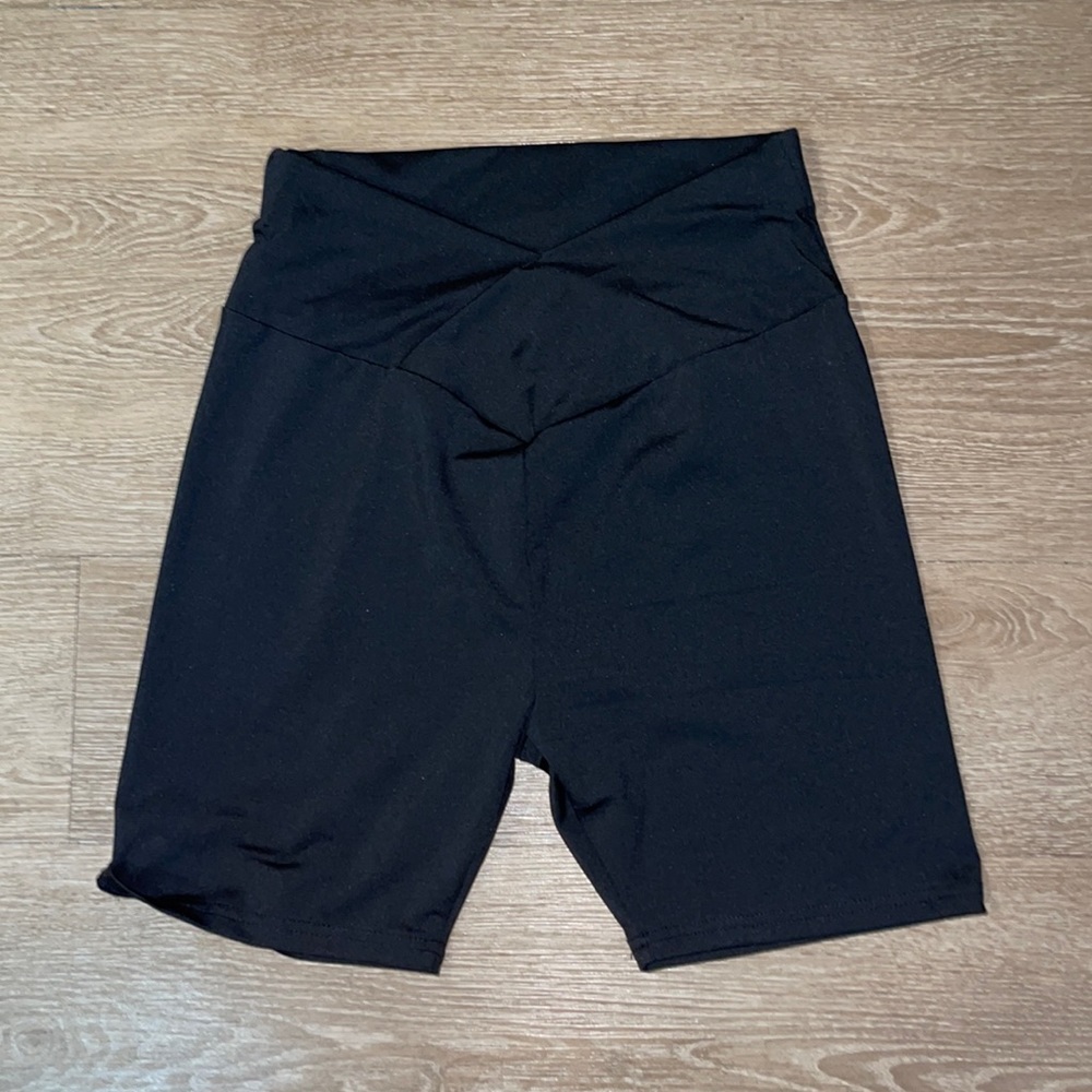 Black Criss Cross Biker Shorts